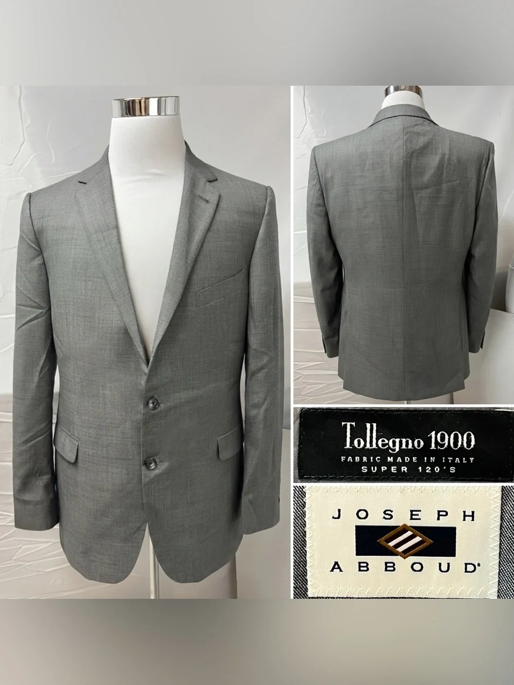 Joseph Abboud Men's 44L Gray Wool Tollegno 1900 Extreme Slim Fit Blazer Jacket